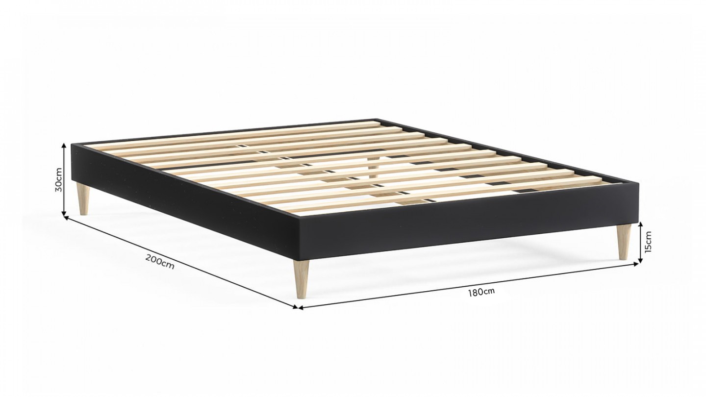 Ensemble lit adulte 180x200 cm en velours gris anthracite Dina + Matelas mémoire de forme Memo HR