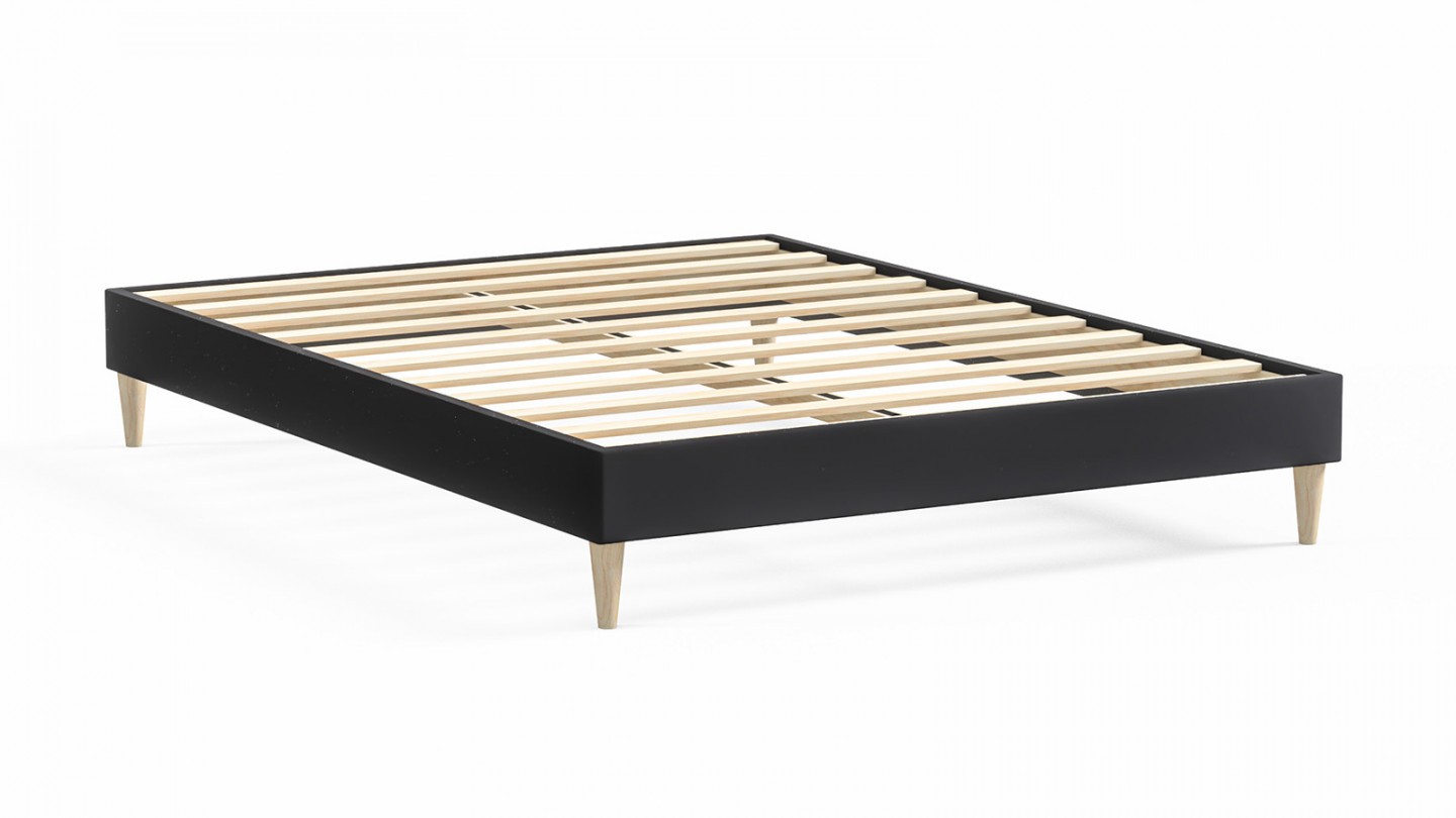Ensemble lit adulte 180x200 cm en velours gris anthracite Dina + Matelas mémoire de forme Memo HR