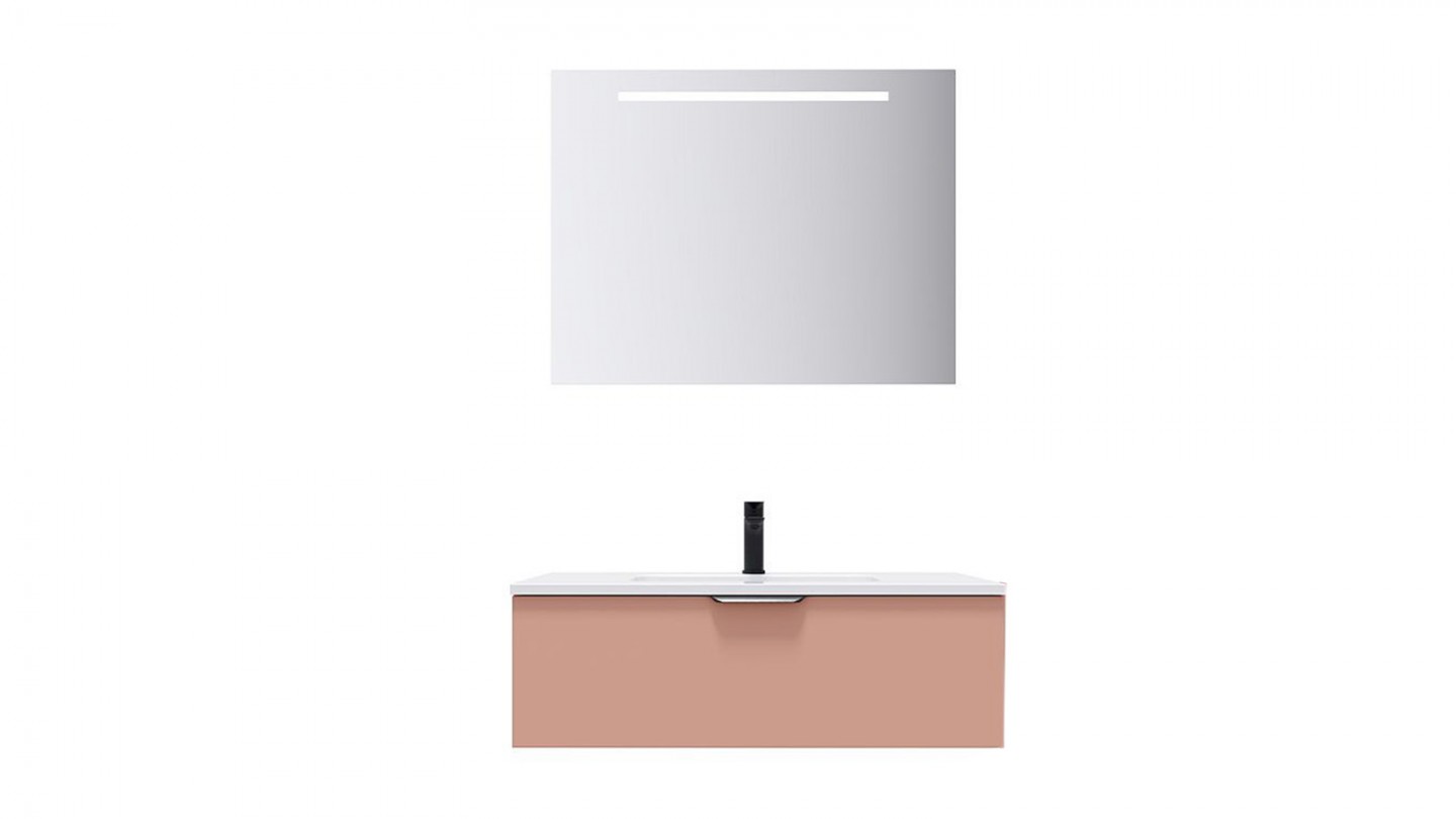 Meuble de salle de bains 90 cm Abricot - 1 tiroir - simple vasque + miroir - Loft