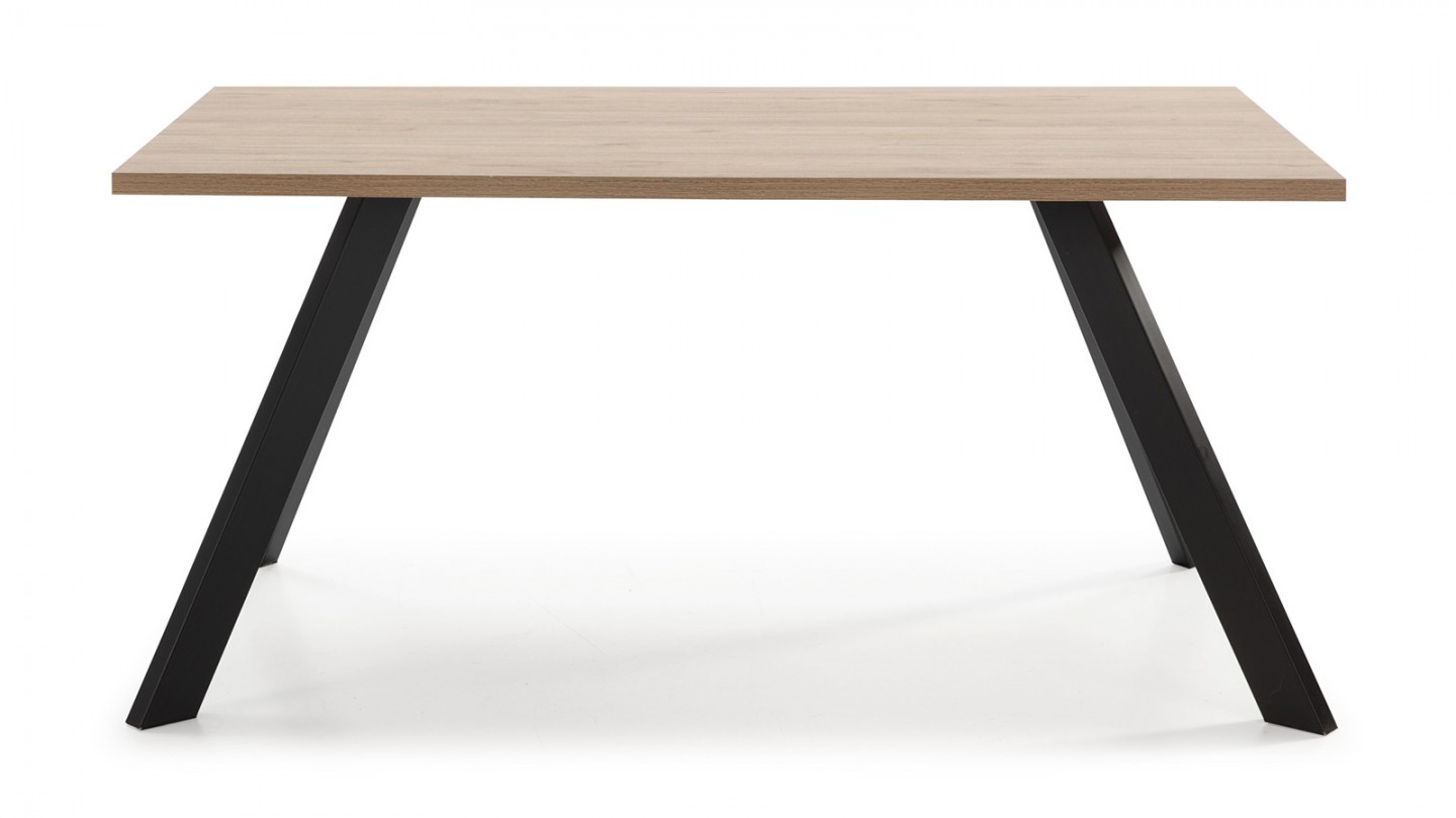 Table à manger rectangulaire effet bois et noir 6 personnes 160 cm - Zack