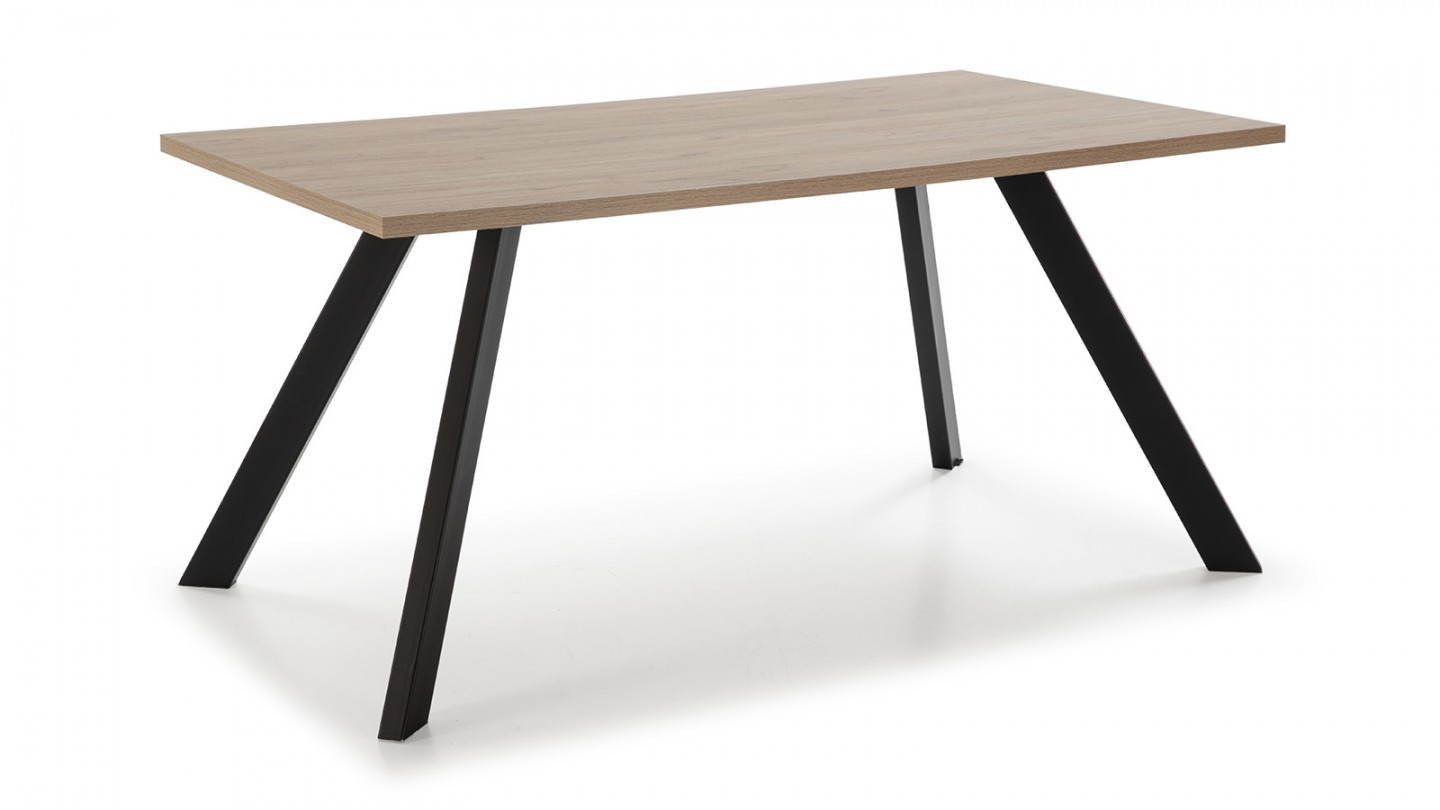 Table à manger rectangulaire effet bois et noir 6 personnes 160 cm - Zack