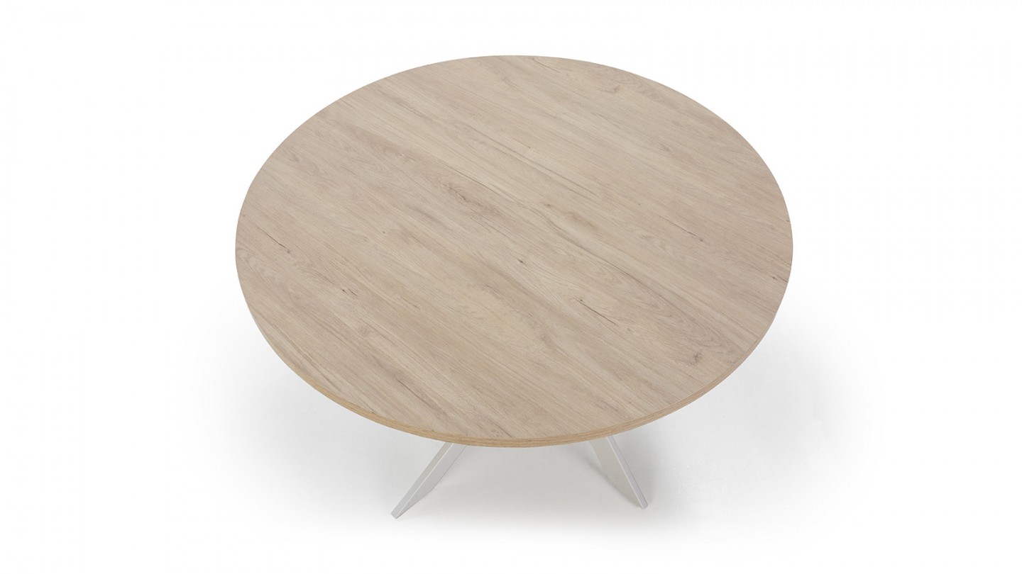 Table à manger ronde effet bois et blanc 4 personnes 120 cm - Calvin