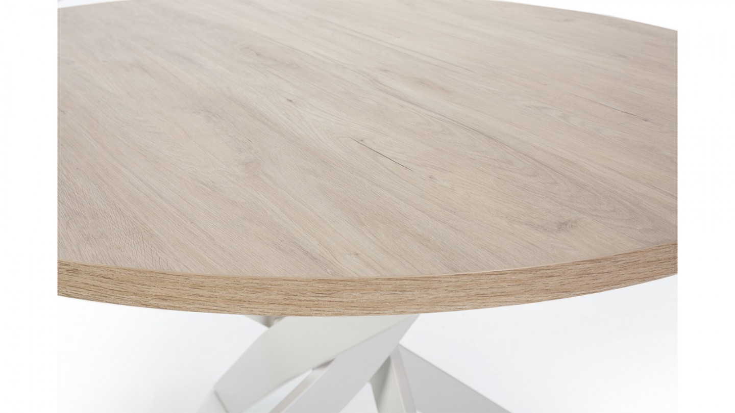 Table à manger ronde effet bois et blanc 4 personnes 120 cm - Calvin