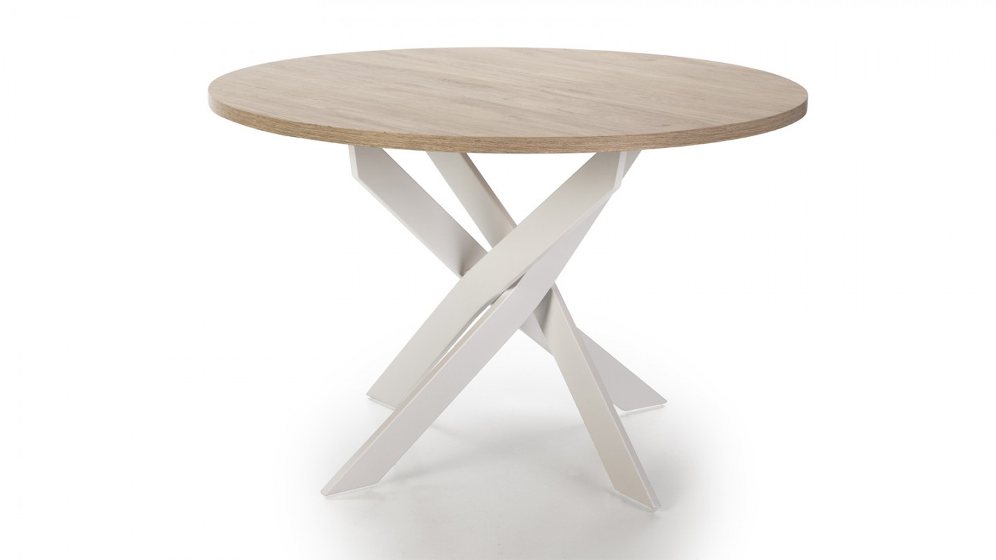 Table à manger ronde effet bois et blanc 4 personnes 120 cm - Calvin