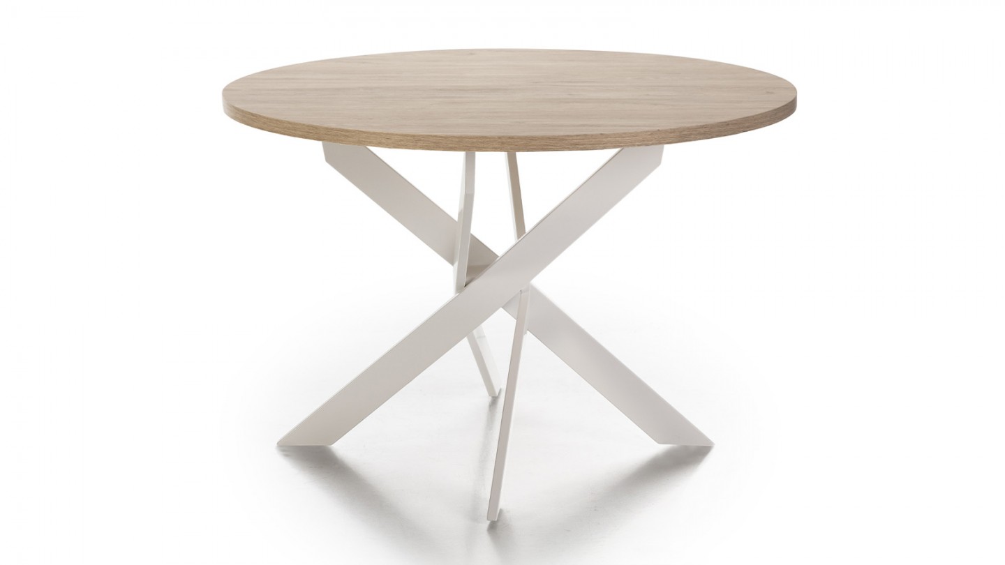 Table à manger ronde effet bois et blanc 4 personnes 120 cm - Calvin