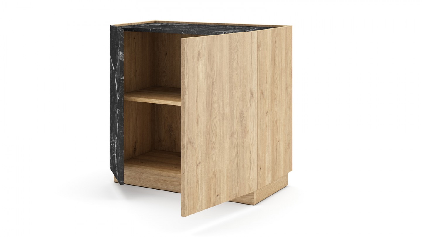 Buffet 2 portes effet bois et marbre noir 80 cm - Dilan