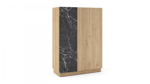 Buffet haut 2 portes effet bois et marbre noir 90 cm - Dilan